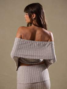 MUSERA 罗纹露肩长袖上衣，休闲夏季春季复活节 - 杏色 - 查看 3