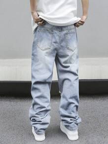 Manfinity EMRG Plus Size Men Distressed Pocket Loose Wide-Leg Casual Jeans - Light Wash - View 2