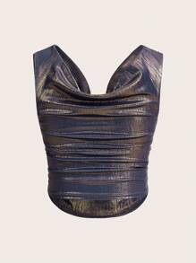 SHEIN ICON Top corto ajustado de unicolor y sexy con dobladillo asimétrico plisado