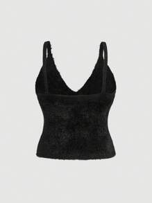 SHEIN MOD Áo ba lỗ dệt kim cổ chữ V đính đá cỡ lớn cho nữ - màu đen - Xem 2