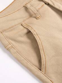 Manfinity Hypemode Herren Lässig Slim Fit Jeans in Unifarbe mit Abnutzungserscheinungen, schlichter slim fit Cargohose aus Washed Khaki, hell, ideal als Geschenk für Ehemann oder Freund - Khaki - Übersicht 3