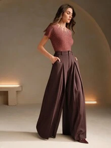 Anewsta 女士宽松阔腿裤，咖啡棕色，宽松休闲喇叭裤，适合秋冬季