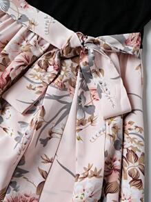 SHEIN Clasi Bộ 2 váy liền thân buộc eo họa tiết hoa thanh lịch và áo len cardigan cho nữ, Xuân Thu, trang phục thu 2 món, quần áo nữ - Hồng - Xem 6