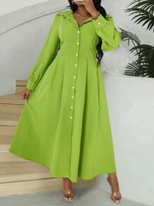 Maweii Áo sơ mi dài tay cài nút cỡ lớn cho nữ, màu trơn, mùa thu - màu xanh lá - Xem 3