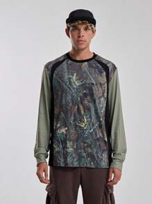 Musero Long Sleeve Plants And Trees Graphic All Over Pattern Print Loose Fit Sports Tshirt Top SPRING SUMMER Essentials - Multicolor - View 1