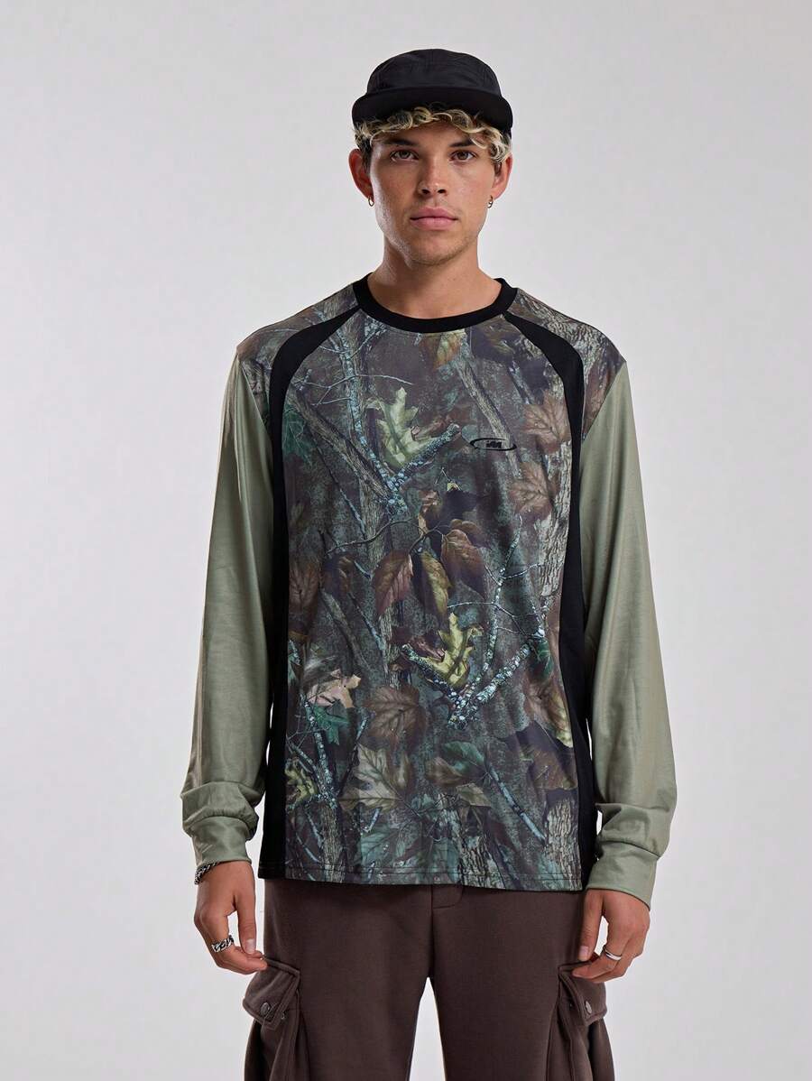 Musero Long Sleeve Plants And Trees Graphic All Over Pattern Print Loose Fit Sports Tshirt Top SPRING SUMMER Essentials - Multicolor - View 1