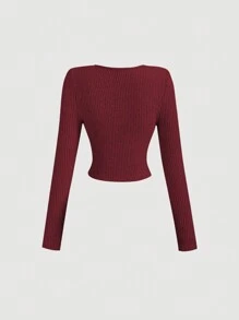 SHEIN MOD 1pc Women Grey 2 In 1 Plush T-Shirt Undershirt - Burgundy - View 2