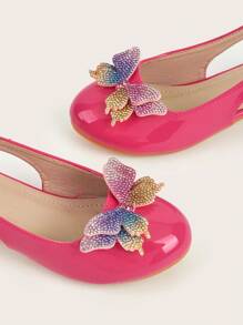 Zapatos de princesa con tacón de cristal, cómodos y de punta redonda con diseño de mariposa, elegante y de moda, adecuado para primavera/verano/otoño, para niñas pequeñas y bebés - Rosa Fucsia - Ver 5