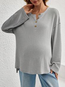 SHEIN Camiseta de maternidad con hombros caídos y bajo dividido, para la temporada de otoño