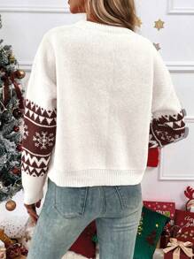 Chiquease Áo len dài tay cổ tròn họa tiết hươu thường ngày cho nữ, dành cho mùa thu đông - Nhiều màu - Xem 2