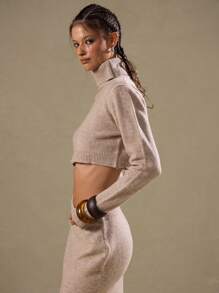 MUSERA 折叠高领短款毛衣 - 駝色 - 查看 3