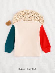 Cozy Pixies Baby Boy Cartoon Bear Pattern Contrast Color Soft Knitted Crew Neck Long Sleeve Pullover - Multicolor - View 2