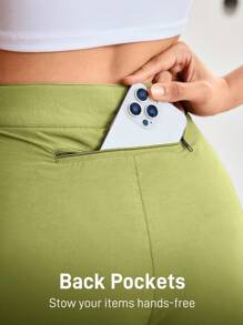 In My Nature Women's Letter Print Pocket Shorts For Daily Fitness & Outdoor, Casual Hiking Women Clothes - Green - View 2