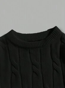 SHEIN Leap Crew 青少年男孩白色圆领针织毛衣，适合秋季、冬季、保暖、休闲、学校、家居、日常、运动、生日派对、郊游。百搭、简约、保暖内衬