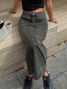 DAZY Falda vaquera casual con botones frontales y bolsillos para mujer