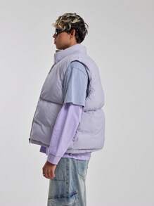 Musero Men Oversized High Neck Puffer Gilet - Purple - View 2