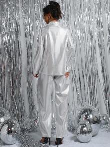 Chiquease 1 bộ quần áo và áo sơ mi lấp lánh ánh kim thanh lịch cho nữ - Bạc - Xem 2