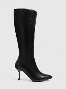 CUCCOO SZL Mode Zwarte Puntige Neus Stiletto Kniehoge Laarzen Voor Vrouwen Voor Kerstmis En Nieuwjaar Vakantie Vibe Herfst En Winter