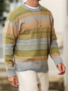 Manfinity Homme Herren lässiger Pullover mit geometrischem Muster und Farbblöcken, Oversized Passform und Drop Shoulders - Verschiedenfarbig - Übersicht 6