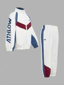 SHEIN 2pcs Sports Set For Young Boys,White,Autumn Color Block Fashion Activewear Suit,Street,Gym - Multicolor - View 12