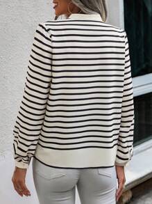SHEIN Women Front Tie Striped Casual Long Sleeve Blouse - Multicolor - View 2