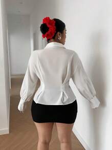 Calvaya Áo sơ mi dài tay màu trắng thanh lịch của Pháp dành cho phụ nữ vào đầu mùa thu Thiết kế eo mới Áo tay đèn lồng xếp ly - trắng - Xem 2