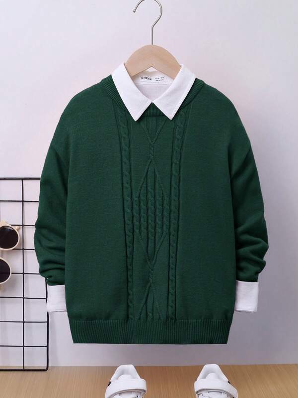 SHEIN Tween Boy Oversized Crew Neck College Fit Long Sleeve Sweater
