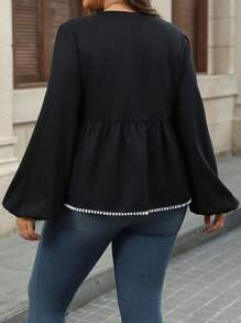 SHEIN LUNE Plus Size Casual Button Front Solid Color Long Sleeve Shirt Blouse