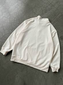 Manfinity Roghcode 大码男式纯色拉链立领长袖休闲宽松运动衫 - 杏色 - 查看 2