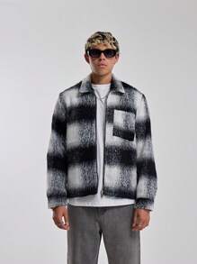 Musero Men Brushed Flannel Zip Up Jacket - Multicolor - View 1