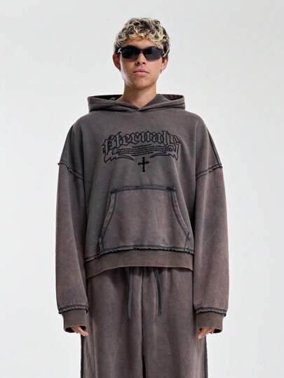 Musero Oversized Long Sleeve Hoodied Sweater Kangaroo Pocket Hem And Seam Detailing Graphic Hoodie SPRING SUMMER
