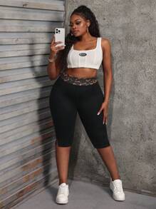 SHEIN SXY Plus Size Denim Jeans, Sexy Skinny Fit Capri Pants With Leopard Print Waistband - Multicolor - View 6