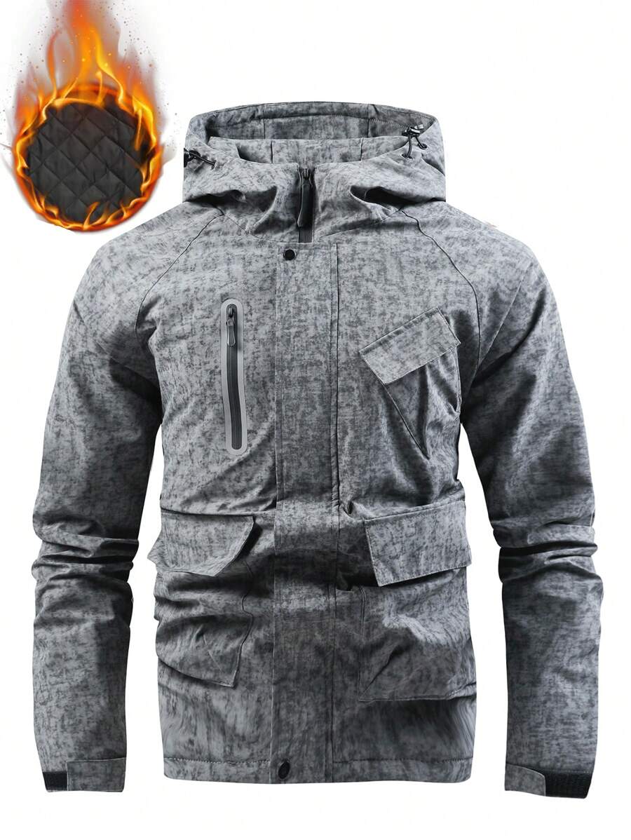 Manfinity Sport Corelite 男友风格男士休闲日常连帽加厚运动夹克，冬季 - 灰色 - 查看 1