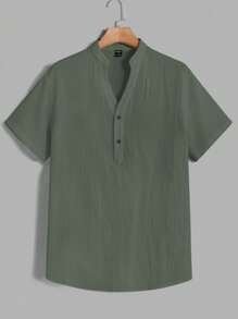 Manfinity VCAY Men Solid Notched Neck Shirt For Summer Vacation