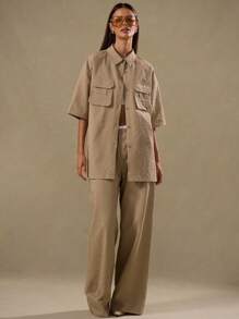 MUSERA Textured Oversized Button Up Short Sleeve Shirt Vacation Spring Summer