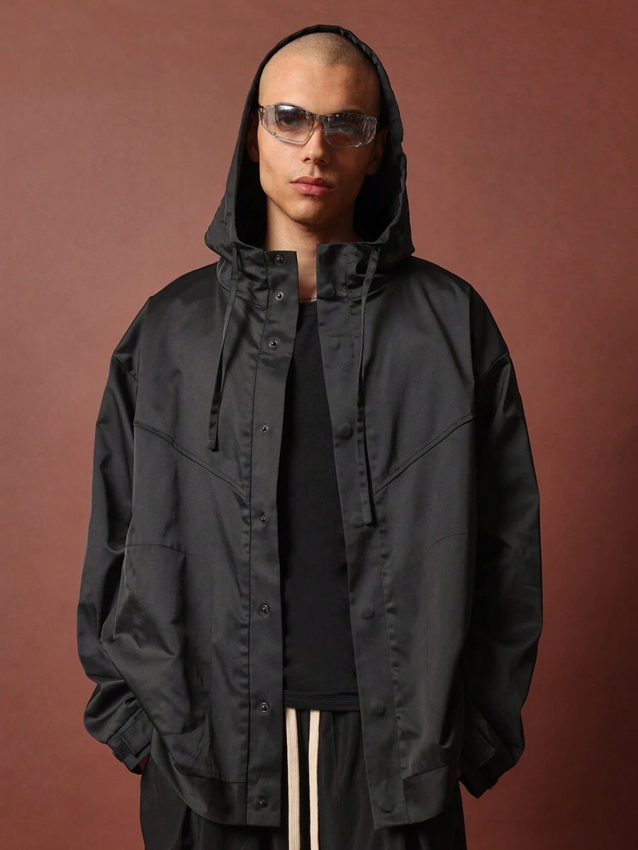 SUMWON Oversized Weather Resistant Hooded Windbreaker Athletic Rain Jacket With Front Pockets Performance Activewear Fall Spring Outerwear Unstructured Zip Up Sport Jacket - Black - View 1