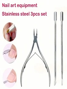3 Set Stainless Steel Cuticle Pusher Remover Nipper Trimmer Professional Nail Tool Kit Salon Home Use Manicure Pedicure Essentials At Home Nail Care Tools