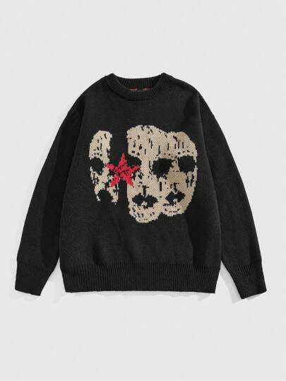 Street Life Men's Round Neck Long Sleeve Casual Star & Figure Pattern Knitted Sweater, Autumn/Winter