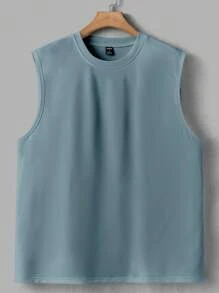 Manfinity Homme Top casual sin mangas de cuello redondo de color liso para hombre, verano