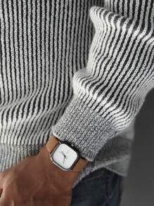 Manfinity Homme Męski sweter typu casual z okrągłym dekoltem i nadrukiem w paski
