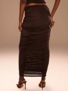 MUSERA 褶皱长裙，优雅夏日性感度假派对必备 - 咖啡棕 - 查看 5