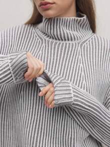 BizChic 卡其色提花图案高领运动衫，时尚女装，春夏，节日，感恩节，新年， - 卡其色 - 查看 6