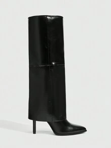 CUCCOO SZL 时尚黑色修身过膝尖头细高跟长靴，性感时尚，适合女士穿着，是春季、春假、复活节和圣诞节的理想之选。 - 黑色 - 查看 4