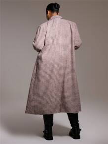 MUSERA 大码格纹粗花呢垫肩风衣，适合休息、休闲、日常穿着，清爽时尚，假日皆宜 - 彩色 - 查看 3