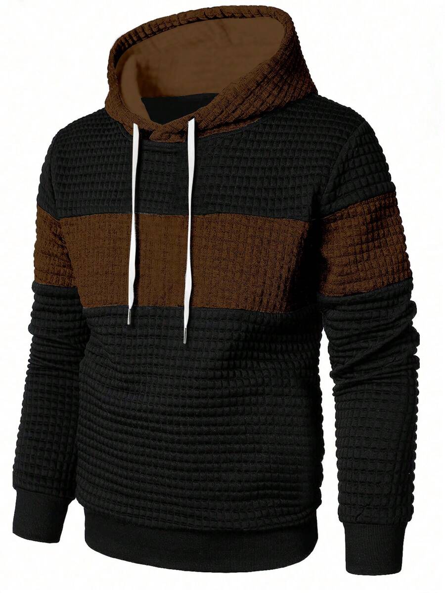 Manfinity Homme Men's Solid Color Patchwork Long Sleeve Simple Hoodie, Casual Daily Wear - Multicolor - View 1