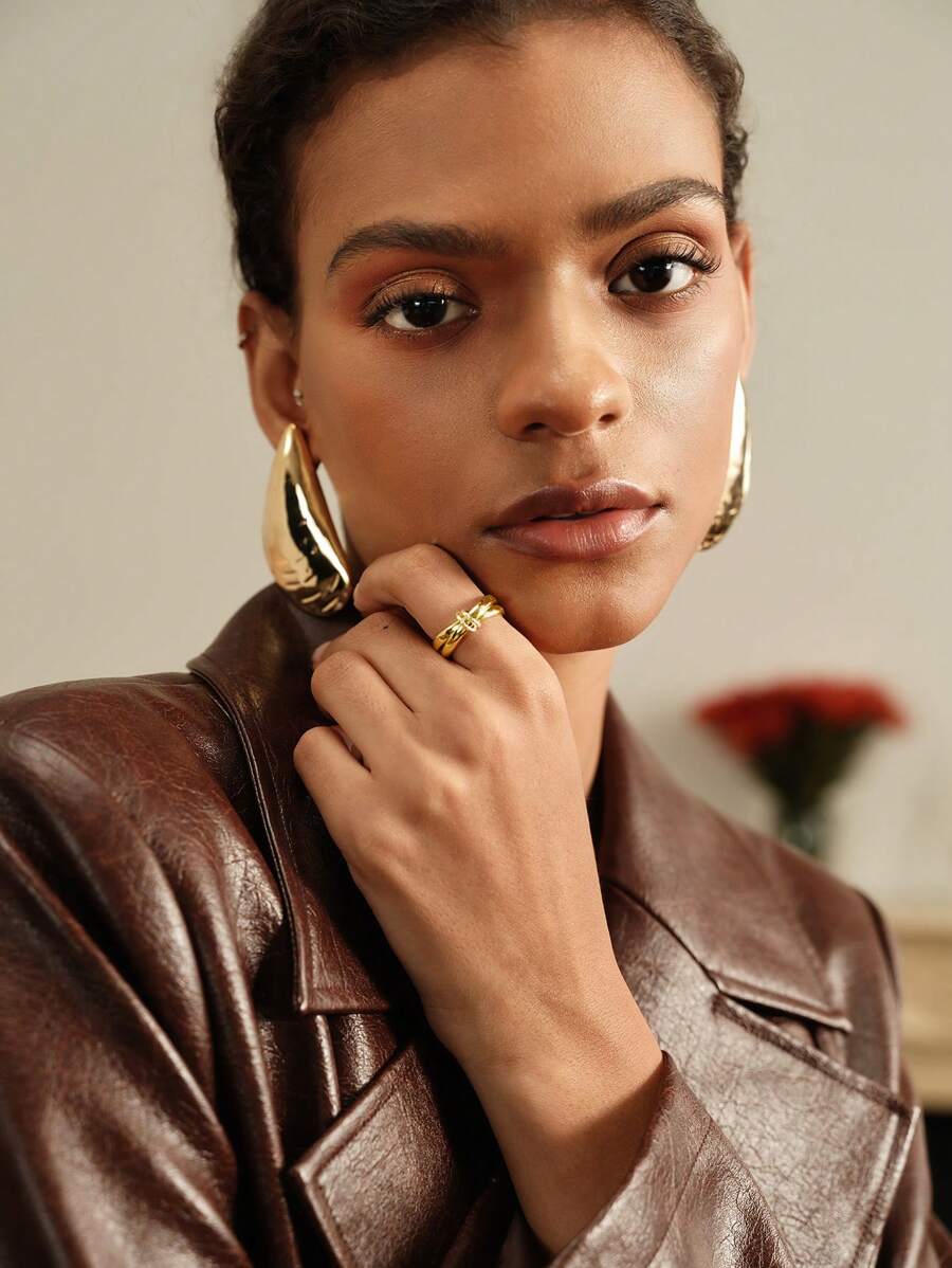 MOTF PREMIUM 2トーンメッキダブルループリング - マルチカラー - チェックする 2