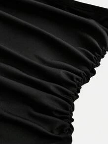 SHEIN Tween Mädchen Lässig Elegant einfarbiges asymmetrisches Schulter gerafftes eng anliegendes Mini-Kleid mit Puffärmeln, geeignet für den Arbeitsweg, Partys, schwarzes Kleid für Tween Mädchen, passend für Weihnachten, Neujahr, Geburtstagsfeiern, Geschwister-Outfits, Matching-Outfits