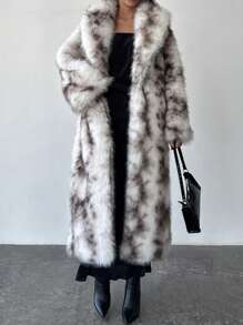 Aloruh 优雅豹纹毛绒领长款防风保暖外套，秋冬