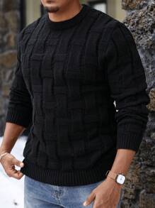 Manfinity Homme Men's Solid Color Crew Neck Long Sleeve Casual Sweater, Autumn/Winter