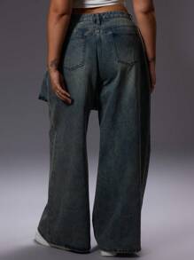 MUSERA Plus Size Pleated Skirt Layered Denim Jeans For Going Out, Party, Club, Rave, Ibiza, Concert, Festival, Sexy, Date Night - Blue - View 5